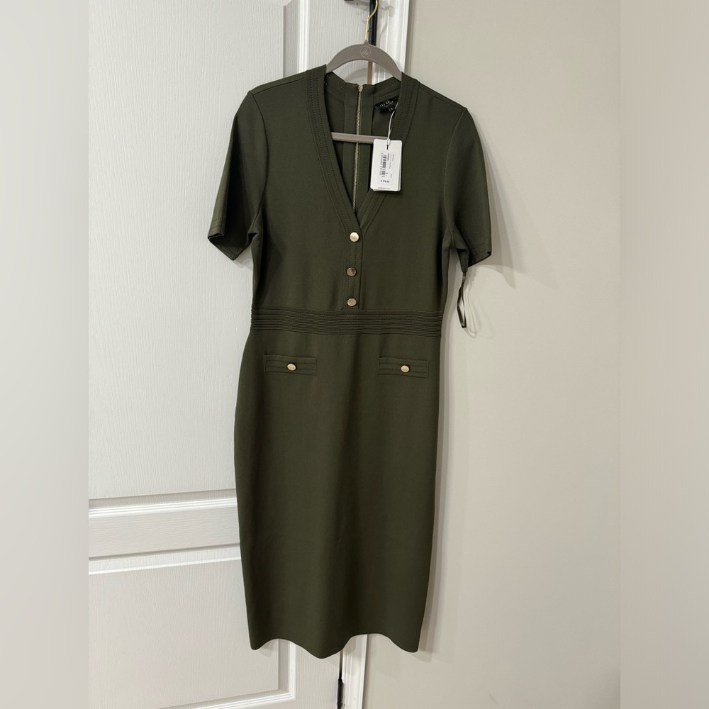 Ted Baker KNITTED UTILITY MIDI DRESS IN KHAKI